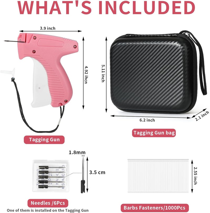 BLK8IGHT Tagging Gun for Clothing, Tag Attacher Gun Kit with 6 Needles, 1008pcs 2" Barbs Fasteners & 1 Hard Carrying Storage Case for Clothes Labeler （ Pink) - Image 2